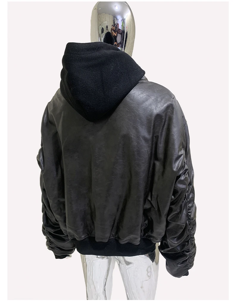 Mauroicardi Spring Oversized Vintage Black Faux Suede Leather Jacket Men Zipper Fake 2 Piece Luxury Designer Clothes Hoodie 2024