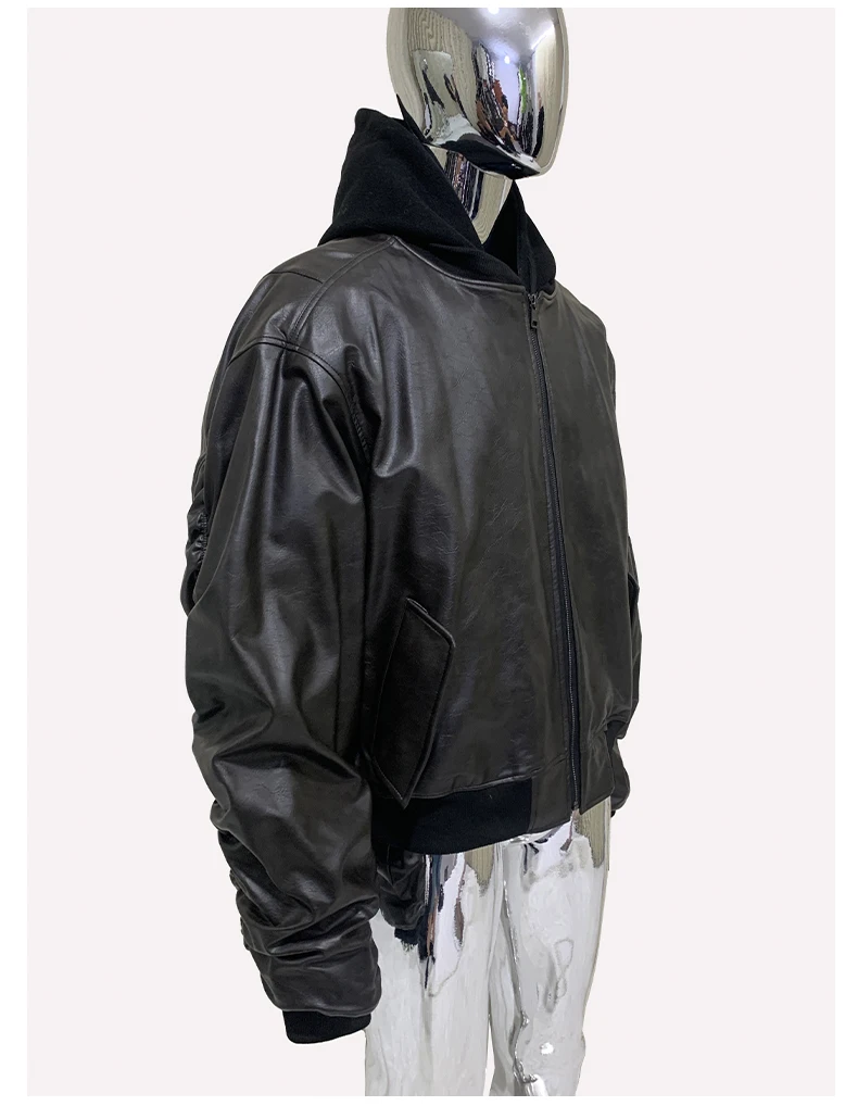 Mauroicardi Spring Oversized Vintage Black Faux Suede Leather Jacket Men Zipper Fake 2 Piece Luxury Designer Clothes Hoodie 2024