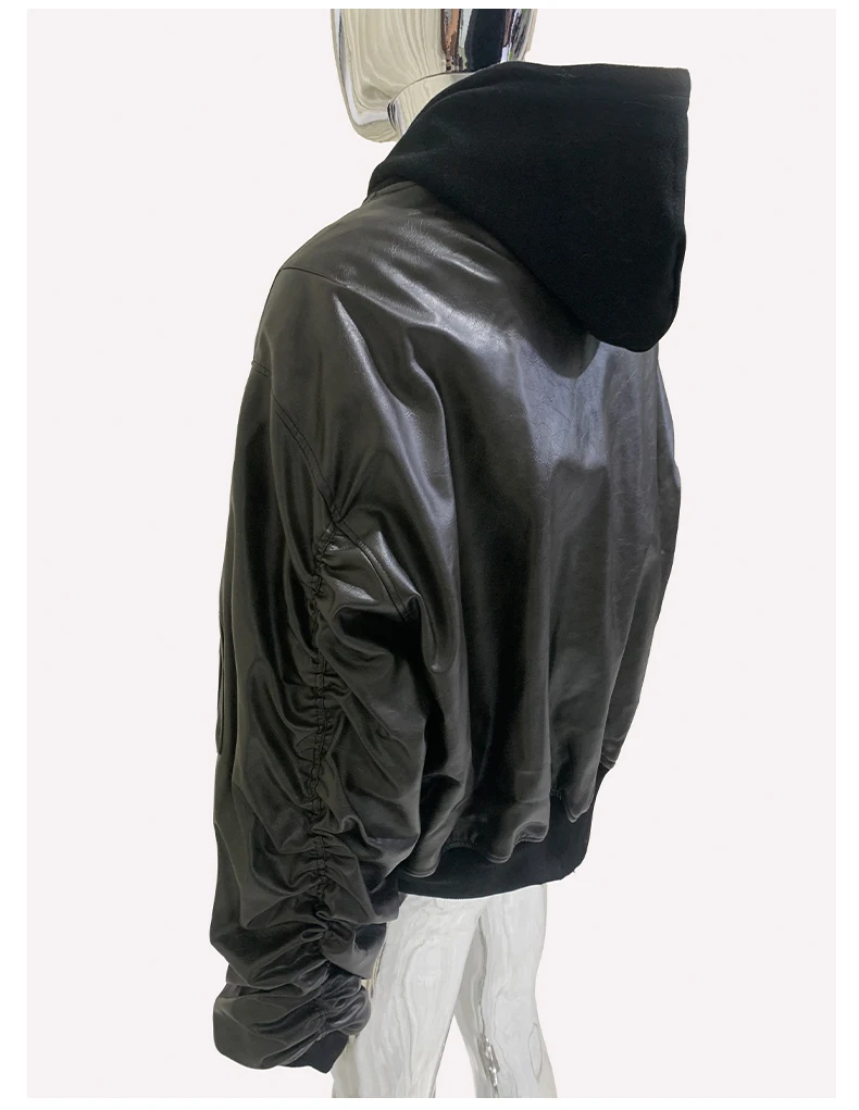Mauroicardi Spring Oversized Vintage Black Faux Suede Leather Jacket Men Zipper Fake 2 Piece Luxury Designer Clothes Hoodie 2024