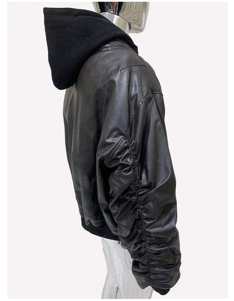 Mauroicardi Spring Oversized Vintage Black Faux Suede Leather Jacket Men Zipper Fake 2 Piece Luxury Designer Clothes Hoodie 2024