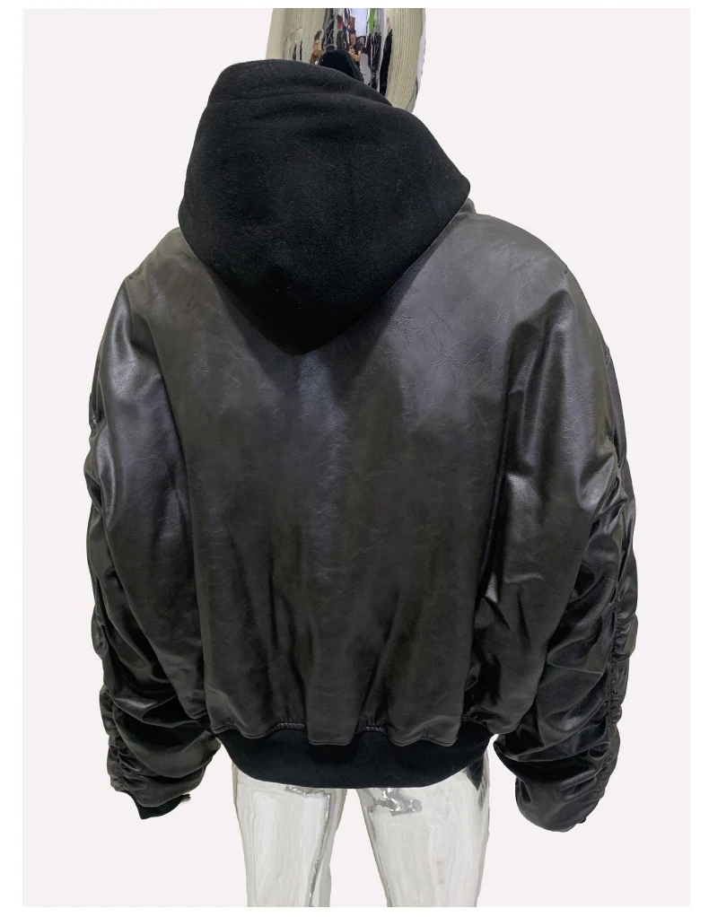 Mauroicardi Spring Oversized Vintage Black Faux Suede Leather Jacket Men Zipper Fake 2 Piece Luxury Designer Clothes Hoodie 2024