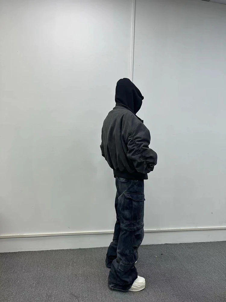 Mauroicardi Spring Oversized Vintage Black Faux Suede Leather Jacket Men Zipper Fake 2 Piece Luxury Designer Clothes Hoodie 2024