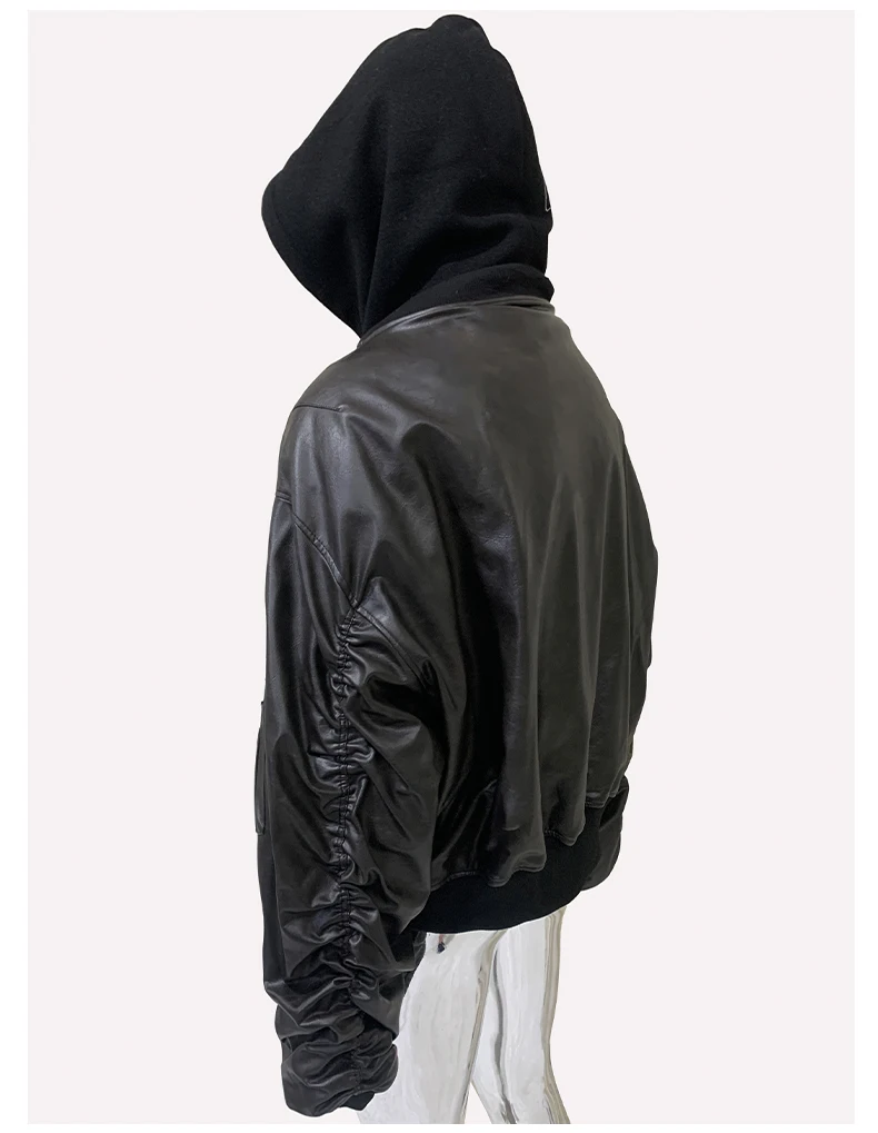 Mauroicardi Spring Oversized Vintage Black Faux Suede Leather Jacket Men Zipper Fake 2 Piece Luxury Designer Clothes Hoodie 2024