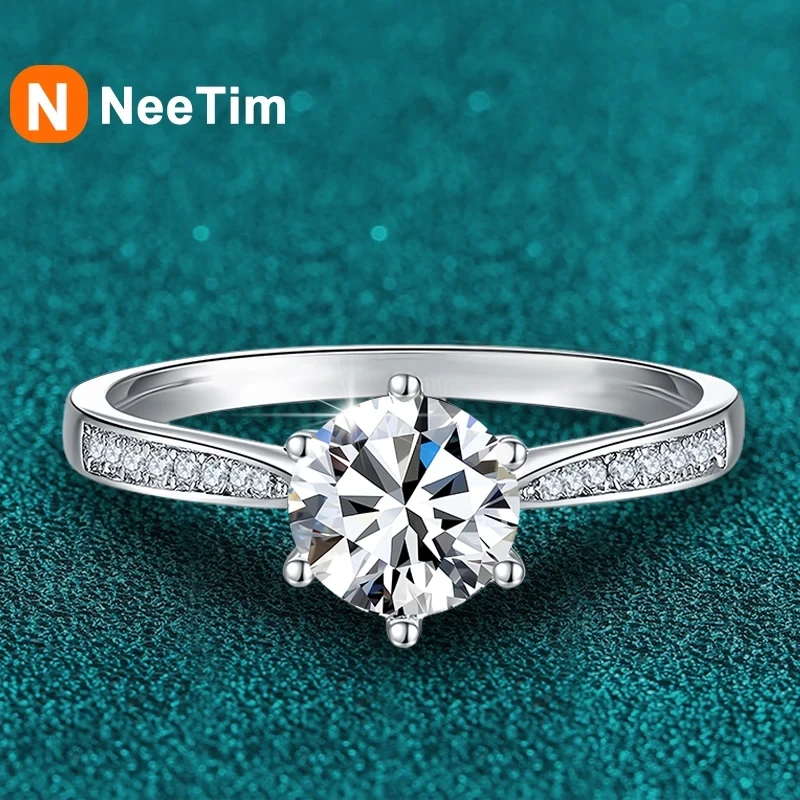 NeeTim Real 3 Carat Moissanite Wedding Ring for Women 925 Sterling Silver Round Brilliant Sparkling Engagement Rings Gift