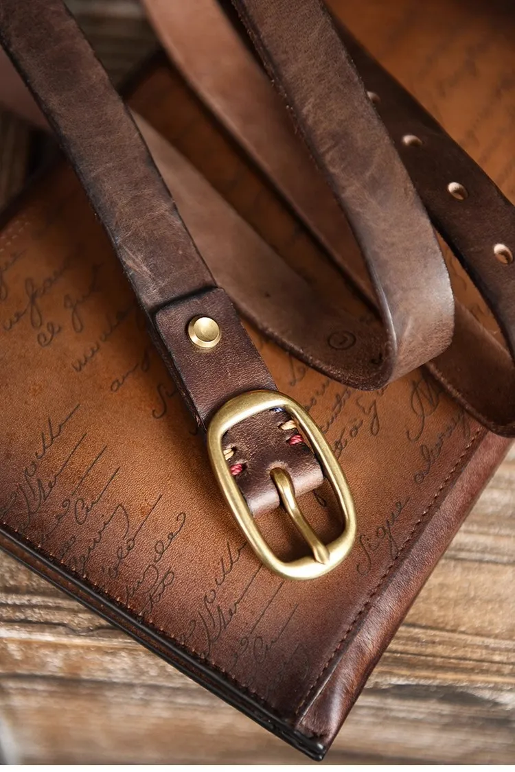 Retro Narrow Genuine Leather Women's Belt Pure Copper Button Western Cowboy Style Versatile Jeans Belt Fashion Luxury Women Belt