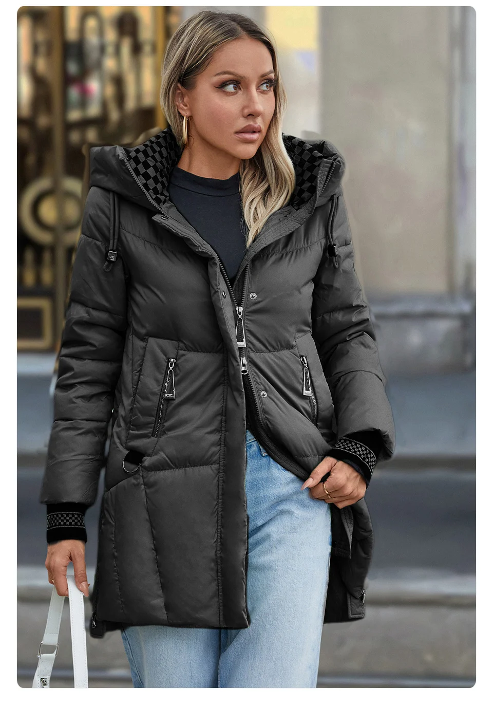 GASMAN 2024 Women Down Jacket Long Classic zipper design Big Pocket Stand Collar Hooded Slim coat Women Parkas GM-83325