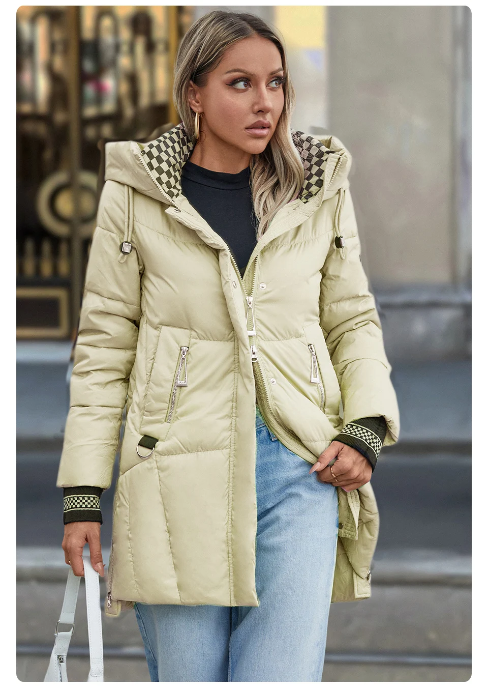 GASMAN 2024 Women Down Jacket Long Classic zipper design Big Pocket Stand Collar Hooded Slim coat Women Parkas GM-83325
