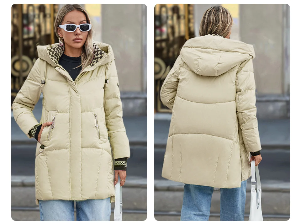 GASMAN 2024 Women Down Jacket Long Classic zipper design Big Pocket Stand Collar Hooded Slim coat Women Parkas GM-83325