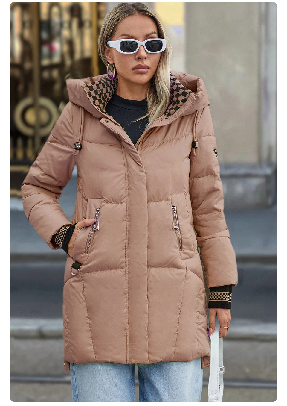 GASMAN 2024 Women Down Jacket Long Classic zipper design Big Pocket Stand Collar Hooded Slim coat Women Parkas GM-83325