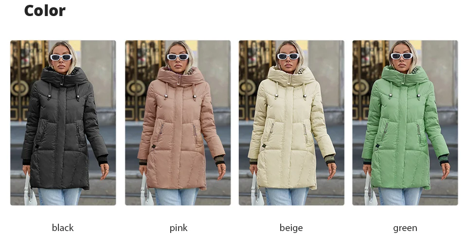 GASMAN 2024 Women Down Jacket Long Classic zipper design Big Pocket Stand Collar Hooded Slim coat Women Parkas GM-83325
