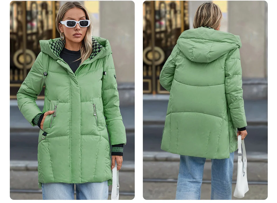 GASMAN 2024 Women Down Jacket Long Classic zipper design Big Pocket Stand Collar Hooded Slim coat Women Parkas GM-83325