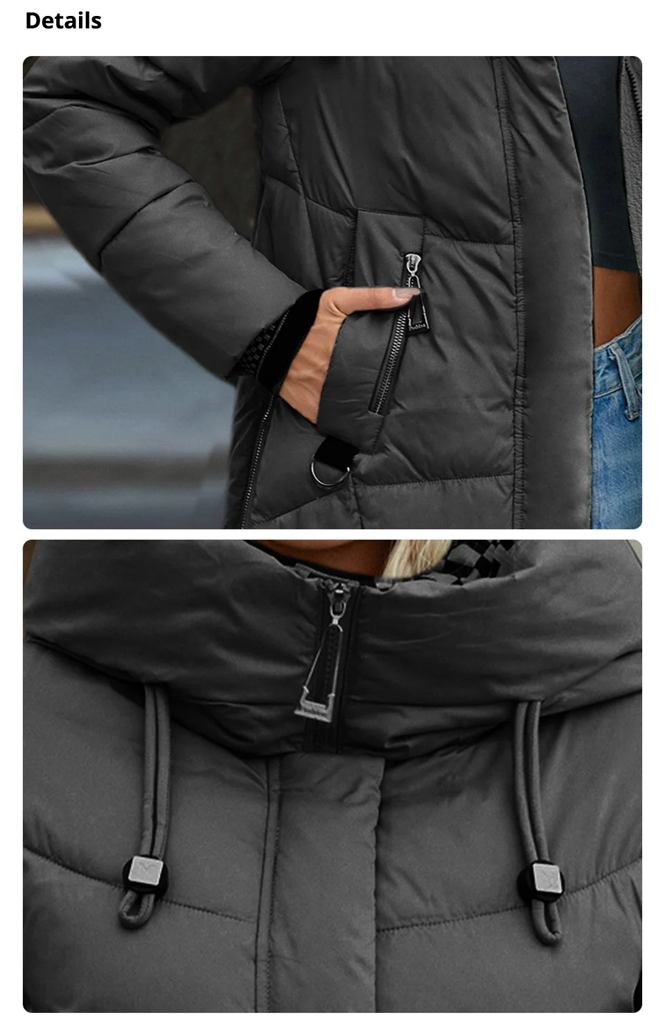GASMAN 2024 Women Down Jacket Long Classic zipper design Big Pocket Stand Collar Hooded Slim coat Women Parkas GM-83325