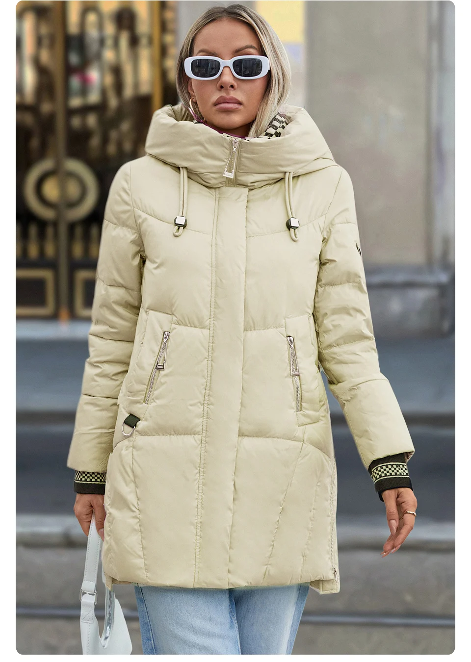 GASMAN 2024 Women Down Jacket Long Classic zipper design Big Pocket Stand Collar Hooded Slim coat Women Parkas GM-83325