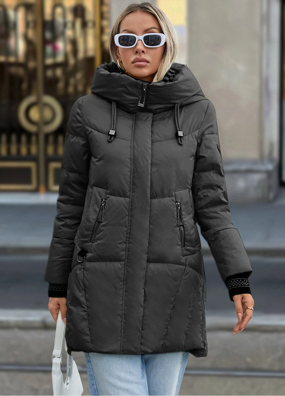 GASMAN 2024 Women Down Jacket Long Classic zipper design Big Pocket Stand Collar Hooded Slim coat Women Parkas GM-83325