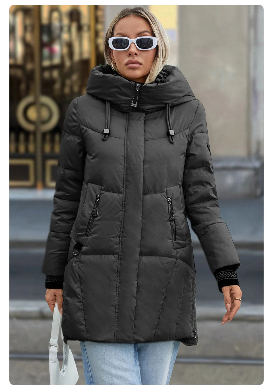 GASMAN 2024 Women Down Jacket Long Classic zipper design Big Pocket Stand Collar Hooded Slim coat Women Parkas GM-83325