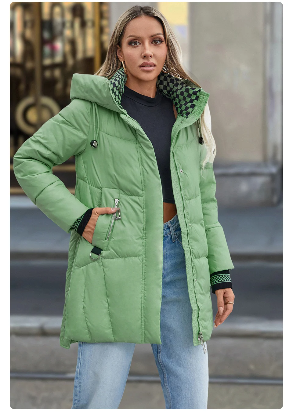 GASMAN 2024 Women Down Jacket Long Classic zipper design Big Pocket Stand Collar Hooded Slim coat Women Parkas GM-83325