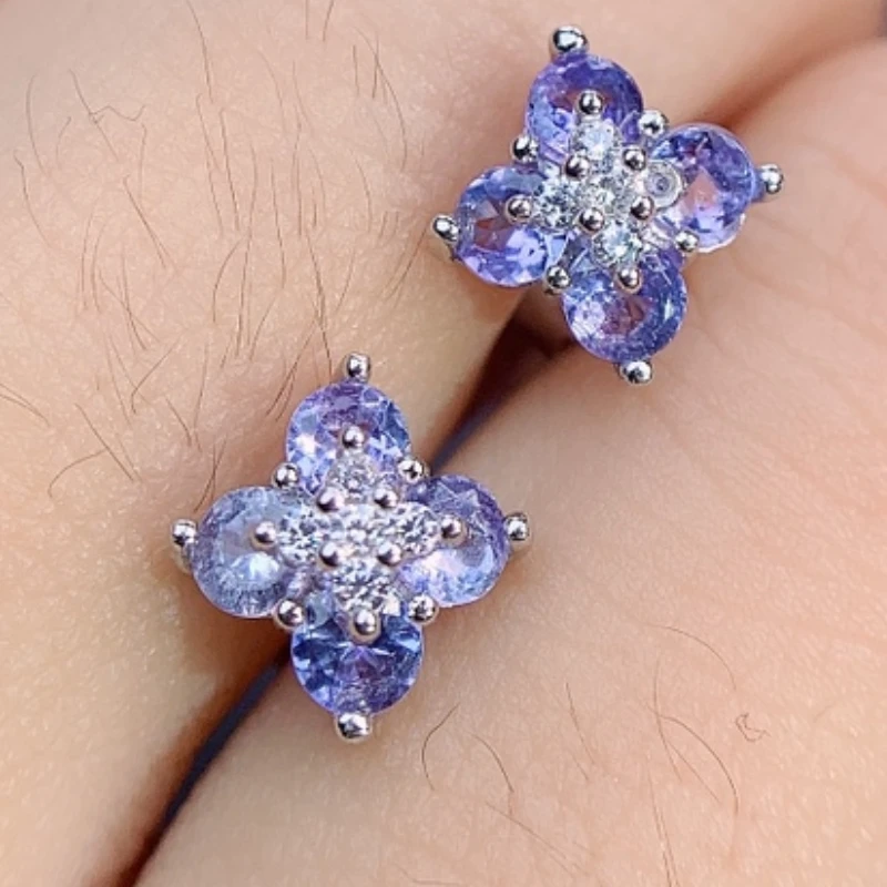 New Fine Jewelry 3mm Natural Tanzanite Earring Silver 925 Earings for Women Daily Wear