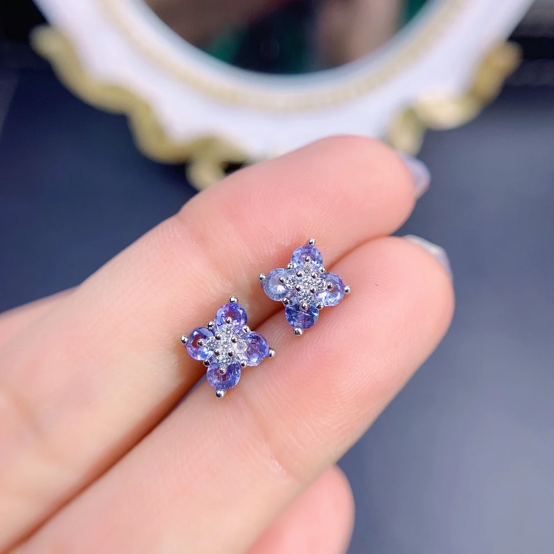 New Fine Jewelry 3mm Natural Tanzanite Earring Silver 925 Earings for Women Daily Wear