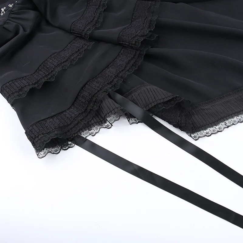 AltGoth Gothic Dark Halloween Black Dress Womem Palace Styel Lace Patchwork High Waist Corset Dress Nightclub Cosplay Partywear