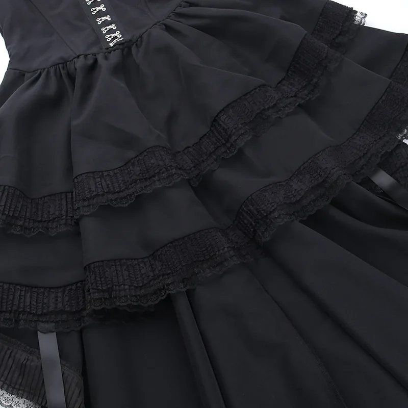 AltGoth Gothic Dark Halloween Black Dress Womem Palace Styel Lace Patchwork High Waist Corset Dress Nightclub Cosplay Partywear