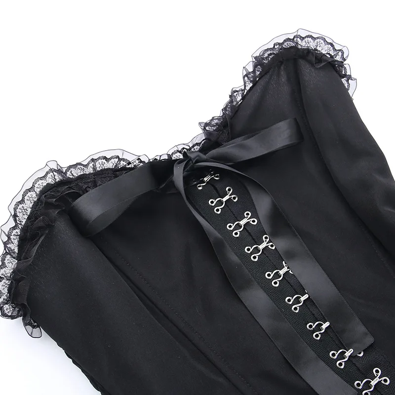 AltGoth Gothic Dark Halloween Black Dress Womem Palace Styel Lace Patchwork High Waist Corset Dress Nightclub Cosplay Partywear