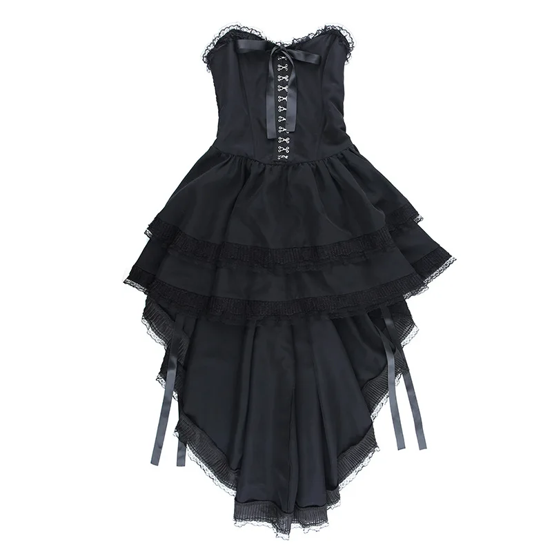 AltGoth Gothic Dark Halloween Black Dress Womem Palace Styel Lace Patchwork High Waist Corset Dress Nightclub Cosplay Partywear