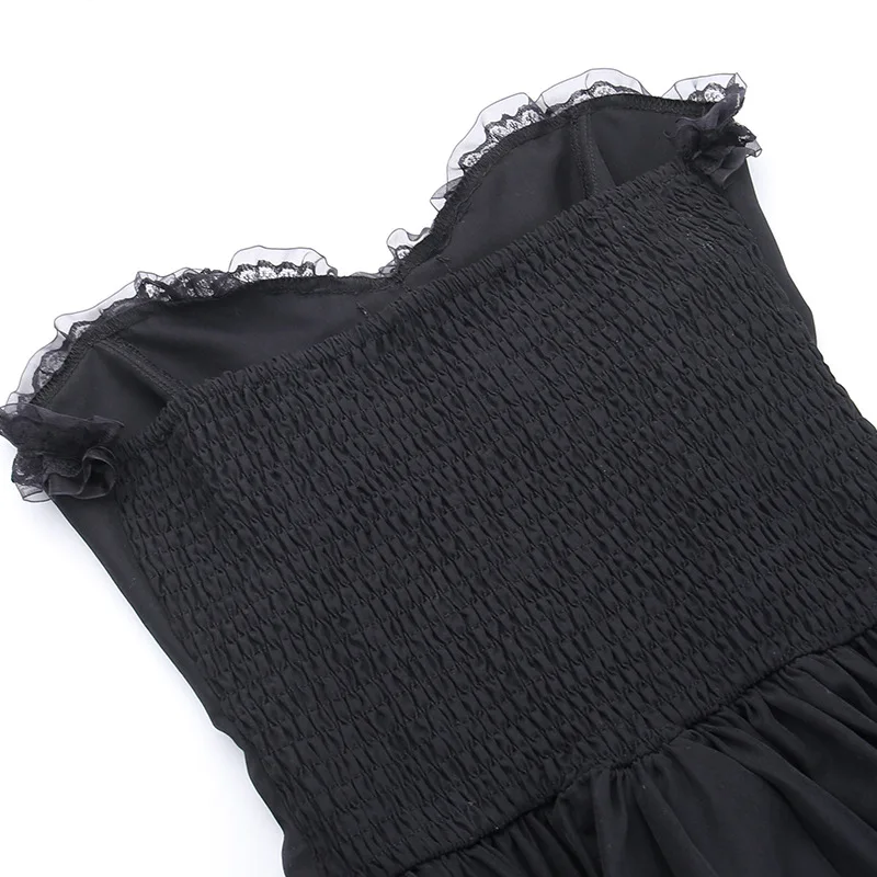 AltGoth Gothic Dark Halloween Black Dress Womem Palace Styel Lace Patchwork High Waist Corset Dress Nightclub Cosplay Partywear