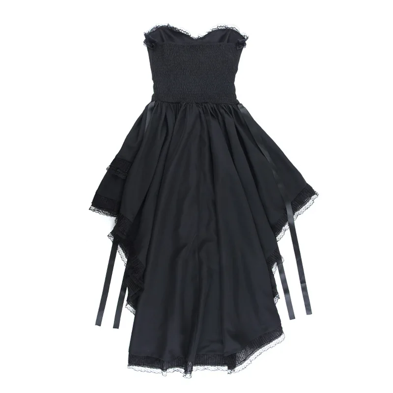 AltGoth Gothic Dark Halloween Black Dress Womem Palace Styel Lace Patchwork High Waist Corset Dress Nightclub Cosplay Partywear