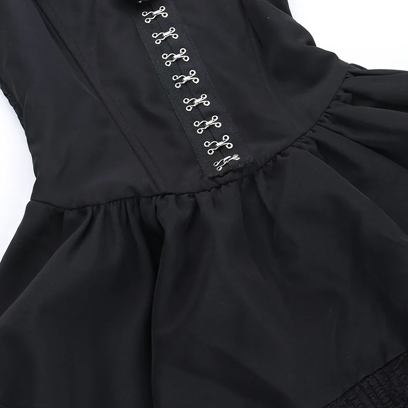 AltGoth Gothic Dark Halloween Black Dress Womem Palace Styel Lace Patchwork High Waist Corset Dress Nightclub Cosplay Partywear