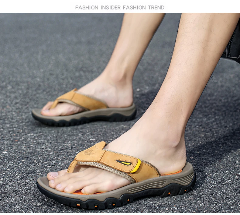 New Summer Men's Slippers Breathable Luxury Men Sandals Beach Classics Genuine Leather Mens Slippers Outdoor Men's Flip Flops