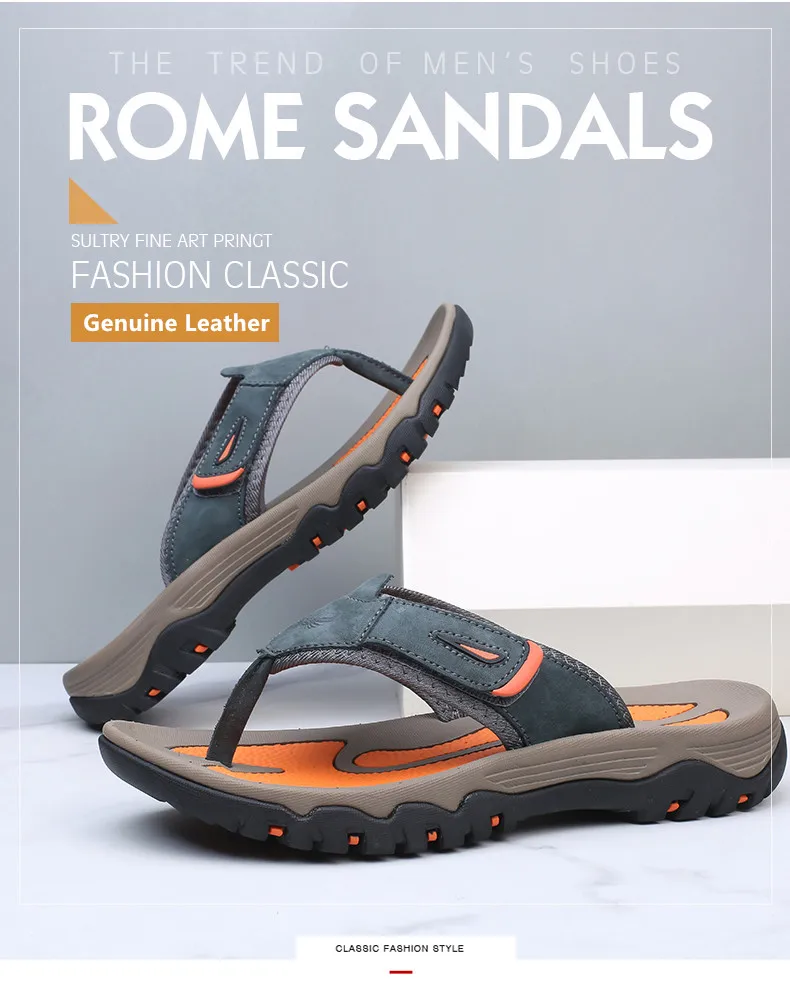 New Summer Men's Slippers Breathable Luxury Men Sandals Beach Classics Genuine Leather Mens Slippers Outdoor Men's Flip Flops