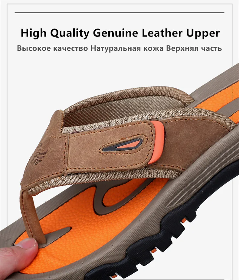 New Summer Men's Slippers Breathable Luxury Men Sandals Beach Classics Genuine Leather Mens Slippers Outdoor Men's Flip Flops