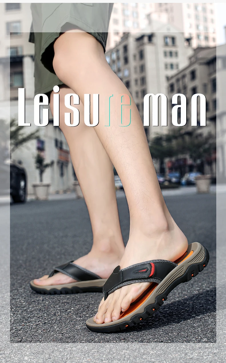 New Summer Men's Slippers Breathable Luxury Men Sandals Beach Classics Genuine Leather Mens Slippers Outdoor Men's Flip Flops