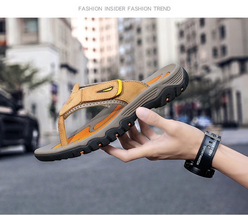 New Summer Men's Slippers Breathable Luxury Men Sandals Beach Classics Genuine Leather Mens Slippers Outdoor Men's Flip Flops