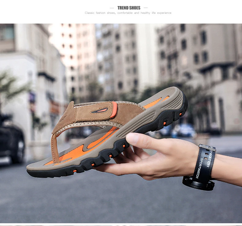 New Summer Men's Slippers Breathable Luxury Men Sandals Beach Classics Genuine Leather Mens Slippers Outdoor Men's Flip Flops