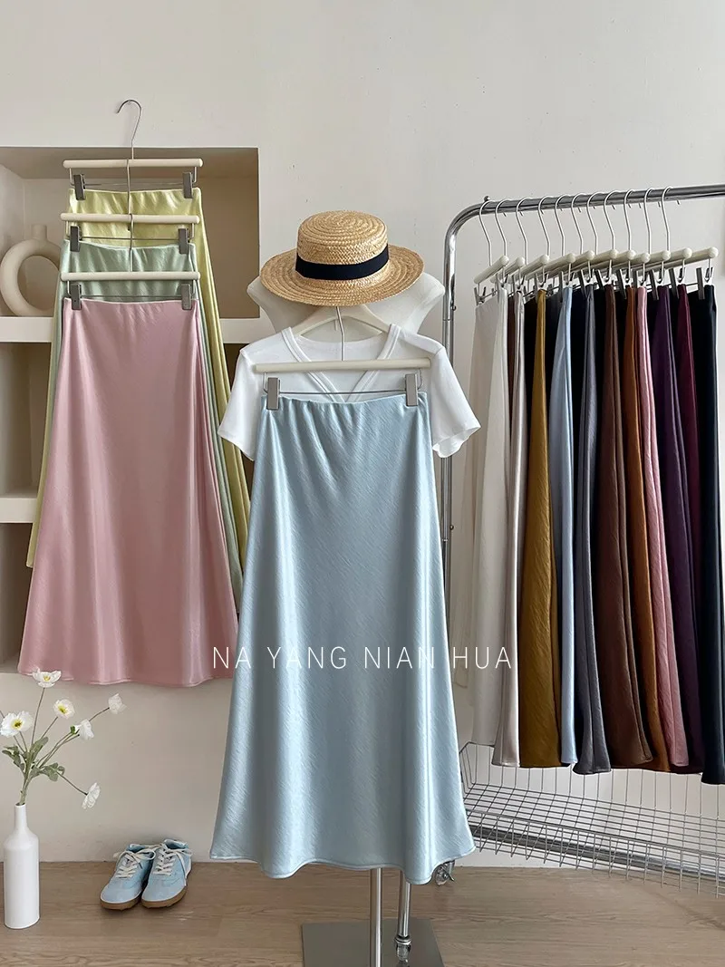 Beiyingni French Vintage Women's Satin Skirt Elegant Luxury New Fashion Slim Fit Office Ladies Mermaid Skirts Temperament Casual