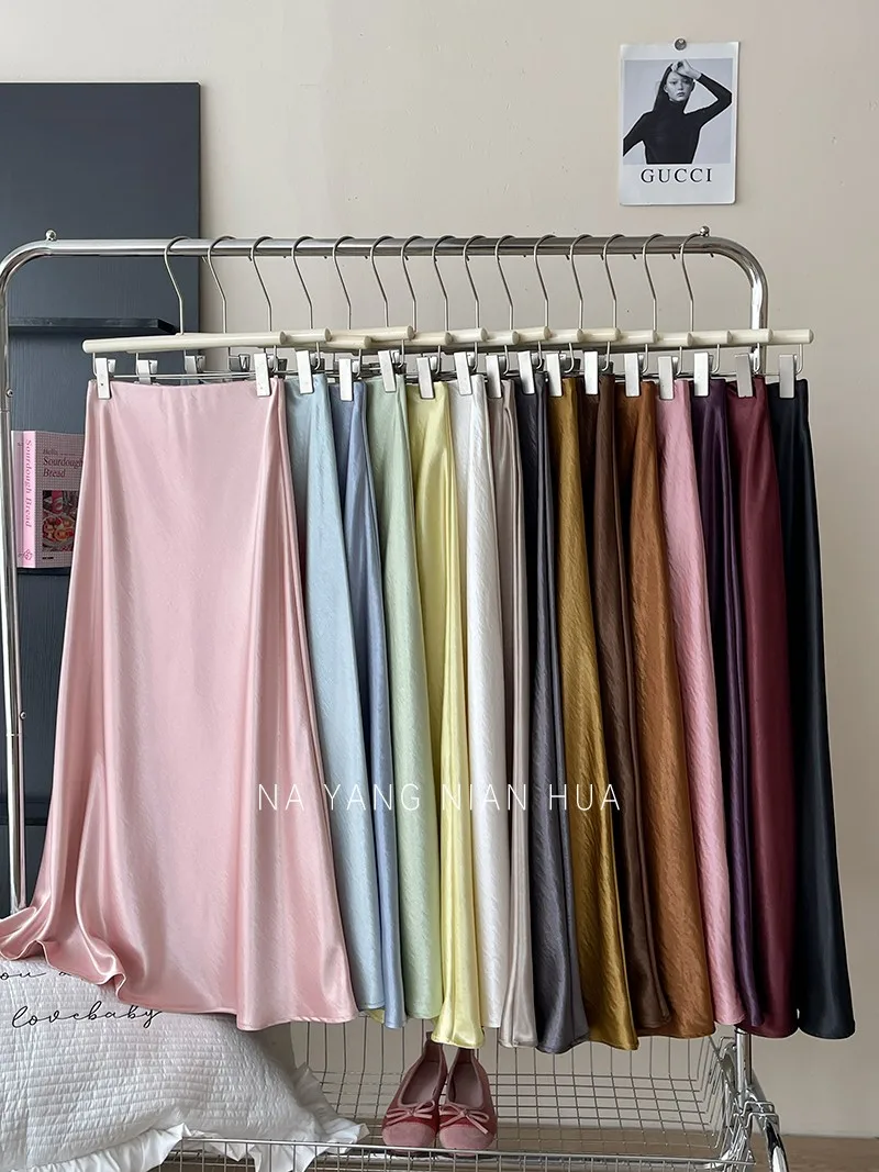 Beiyingni French Vintage Women's Satin Skirt Elegant Luxury New Fashion Slim Fit Office Ladies Mermaid Skirts Temperament Casual
