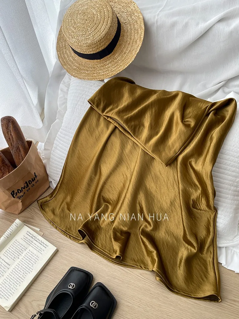 Beiyingni French Vintage Women's Satin Skirt Elegant Luxury New Fashion Slim Fit Office Ladies Mermaid Skirts Temperament Casual