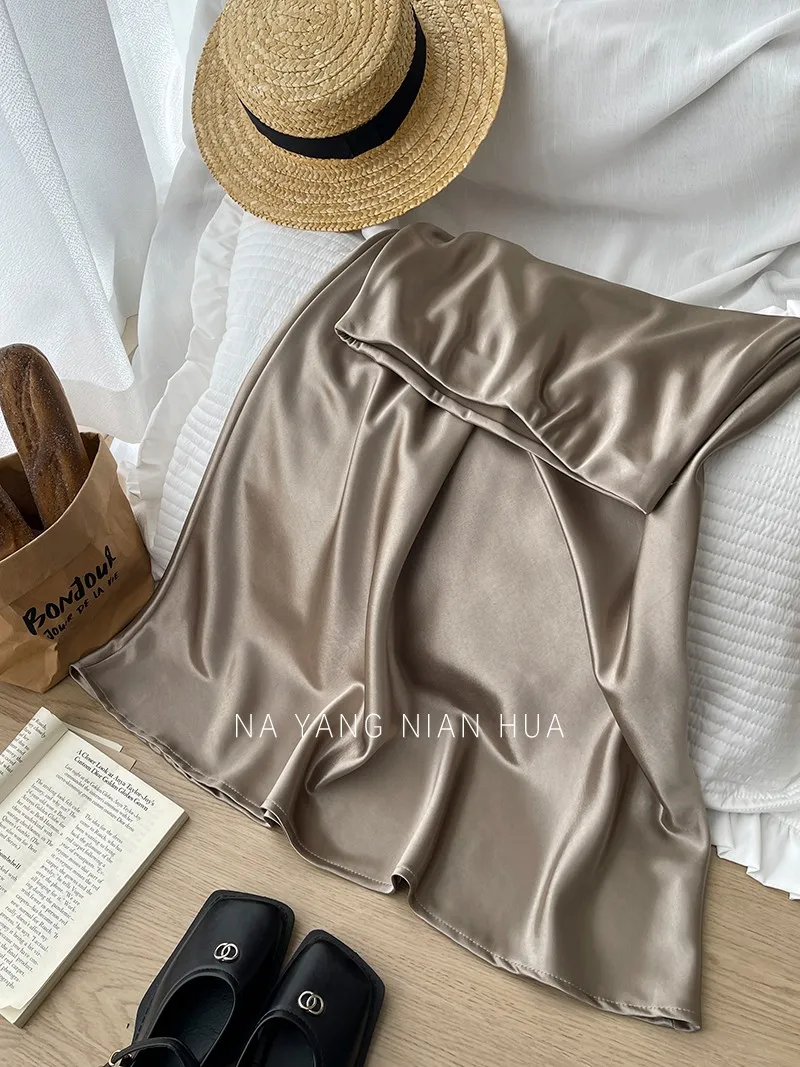 Beiyingni French Vintage Women's Satin Skirt Elegant Luxury New Fashion Slim Fit Office Ladies Mermaid Skirts Temperament Casual