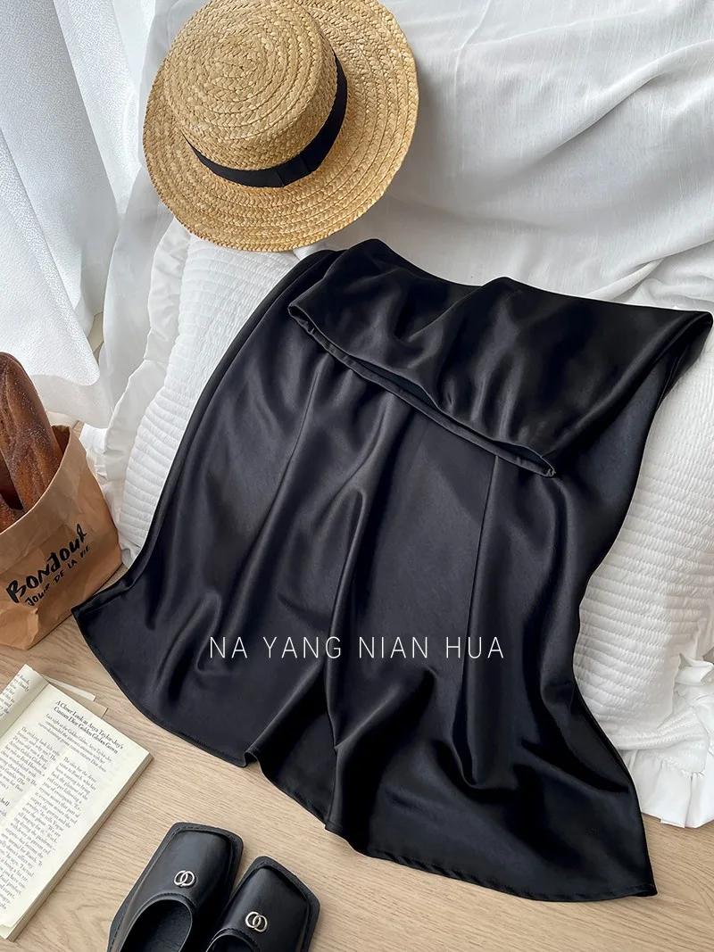 Beiyingni French Vintage Women's Satin Skirt Elegant Luxury New Fashion Slim Fit Office Ladies Mermaid Skirts Temperament Casual