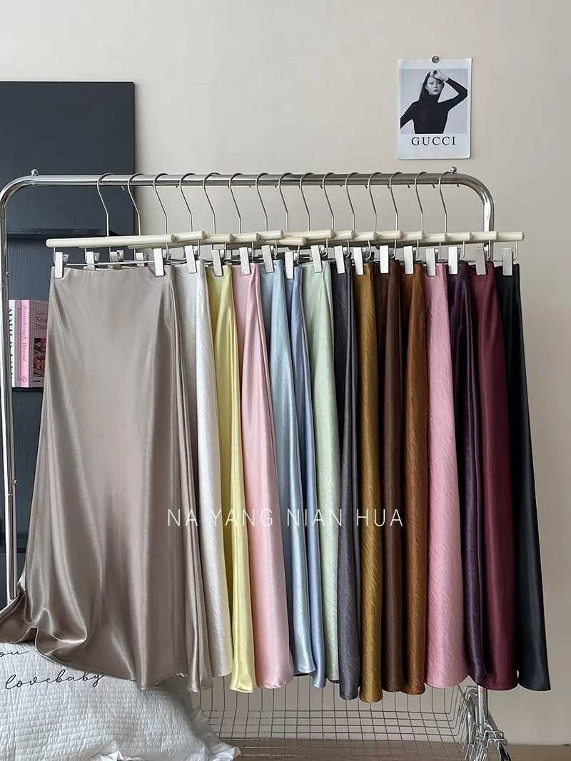 Beiyingni French Vintage Women's Satin Skirt Elegant Luxury New Fashion Slim Fit Office Ladies Mermaid Skirts Temperament Casual