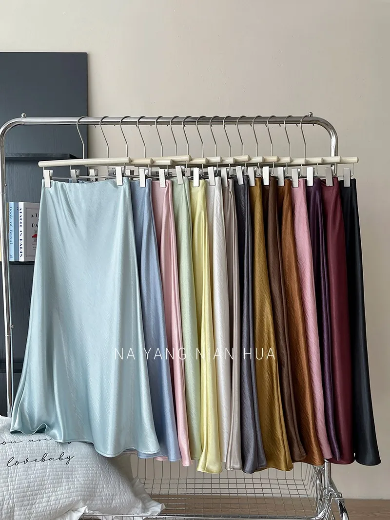 Beiyingni French Vintage Women's Satin Skirt Elegant Luxury New Fashion Slim Fit Office Ladies Mermaid Skirts Temperament Casual