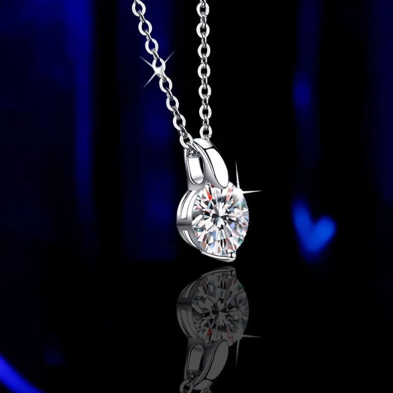 OXTAO 2CT 1CT D Color Real Moissanite Pendant Necklace Women's S925 Silver Chain 14K Yellow Plated Necklaces Wedding Jewelry