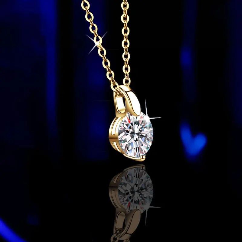 OXTAO 2CT 1CT D Color Real Moissanite Pendant Necklace Women's S925 Silver Chain 14K Yellow Plated Necklaces Wedding Jewelry