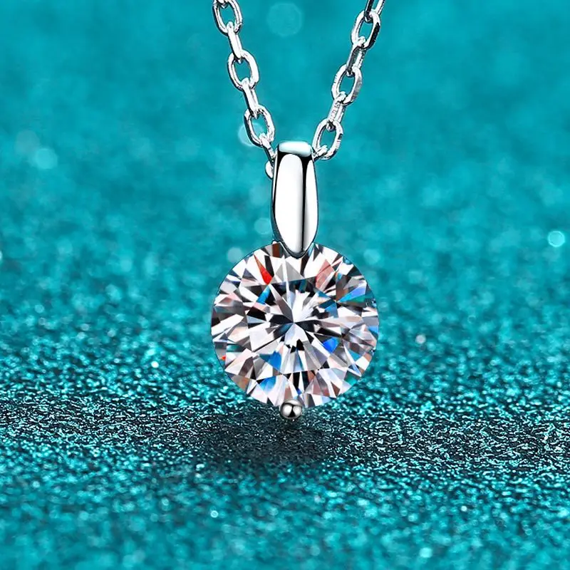 OXTAO 2CT 1CT D Color Real Moissanite Pendant Necklace Women's S925 Silver Chain 14K Yellow Plated Necklaces Wedding Jewelry