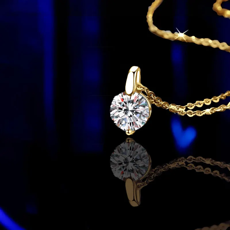 OXTAO 2CT 1CT D Color Real Moissanite Pendant Necklace Women's S925 Silver Chain 14K Yellow Plated Necklaces Wedding Jewelry