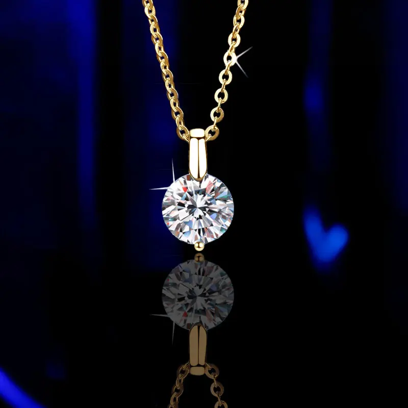 OXTAO 2CT 1CT D Color Real Moissanite Pendant Necklace Women's S925 Silver Chain 14K Yellow Plated Necklaces Wedding Jewelry