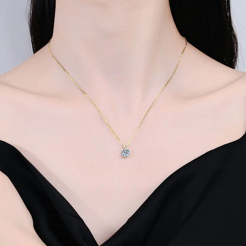OXTAO 2CT 1CT D Color Real Moissanite Pendant Necklace Women's S925 Silver Chain 14K Yellow Plated Necklaces Wedding Jewelry