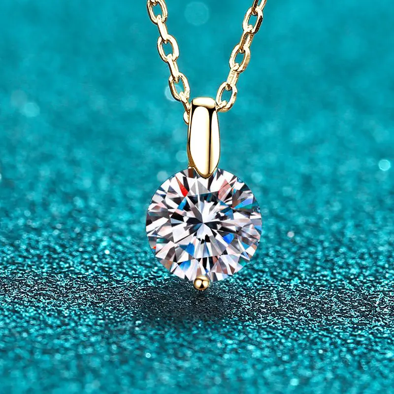 OXTAO 2CT 1CT D Color Real Moissanite Pendant Necklace Women's S925 Silver Chain 14K Yellow Plated Necklaces Wedding Jewelry