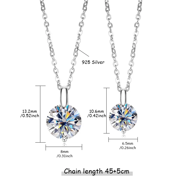 OXTAO 2CT 1CT D Color Real Moissanite Pendant Necklace Women's S925 Silver Chain 14K Yellow Plated Necklaces Wedding Jewelry